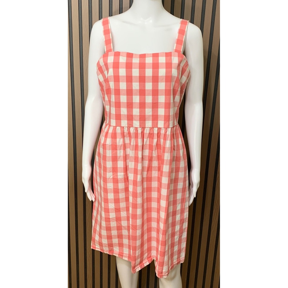J.Crew Women's Pink White Gingham Smocked Back Sun Dress M Cotton Blend Classic